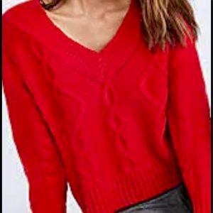 Ann Taylor Candy Red V Neck Cable Sweater, XL